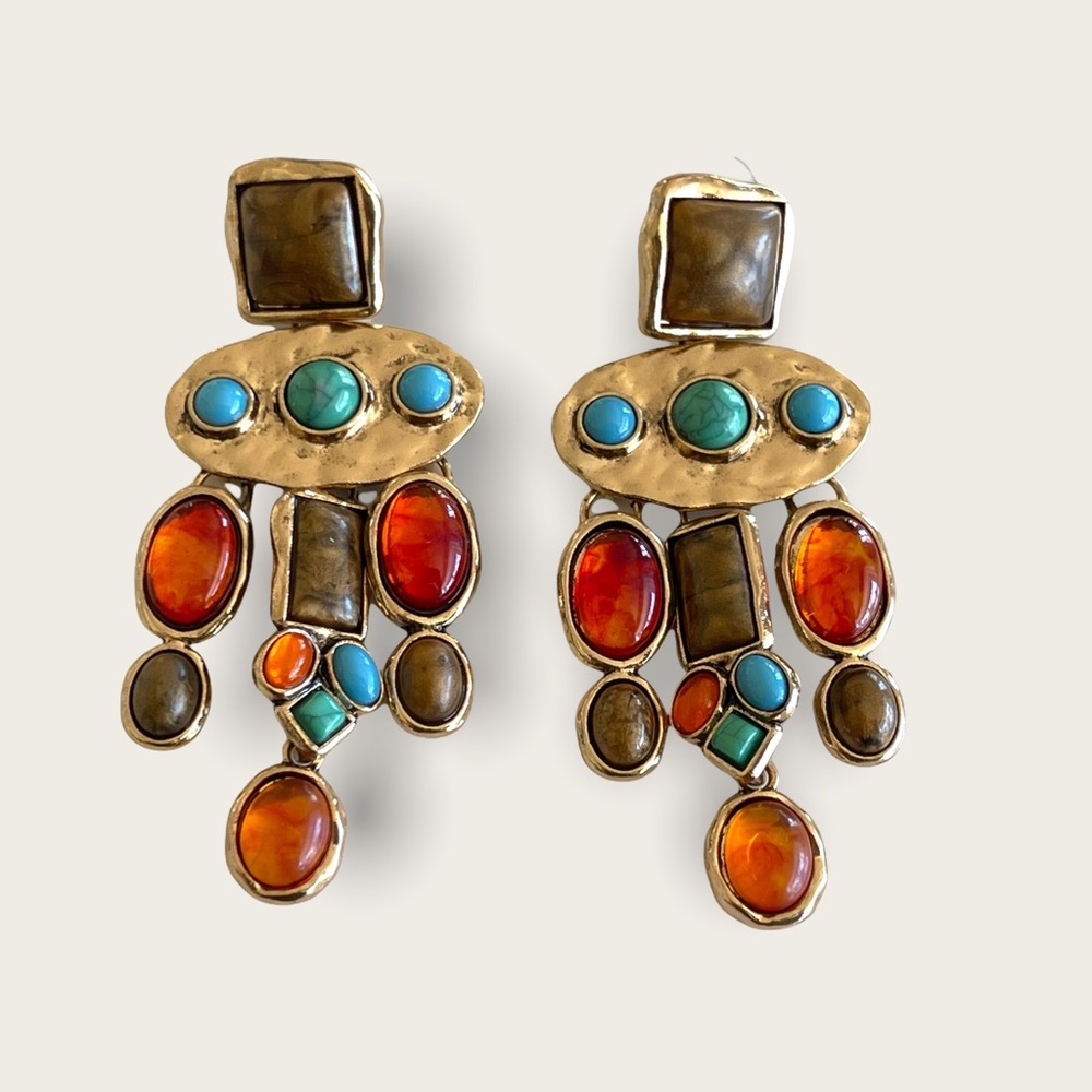 Egyptian scarab jeweled dangle drop pierced earrings
